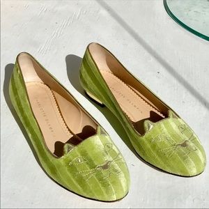 Charlotte Olympia Kitty cat flats Lime green 10